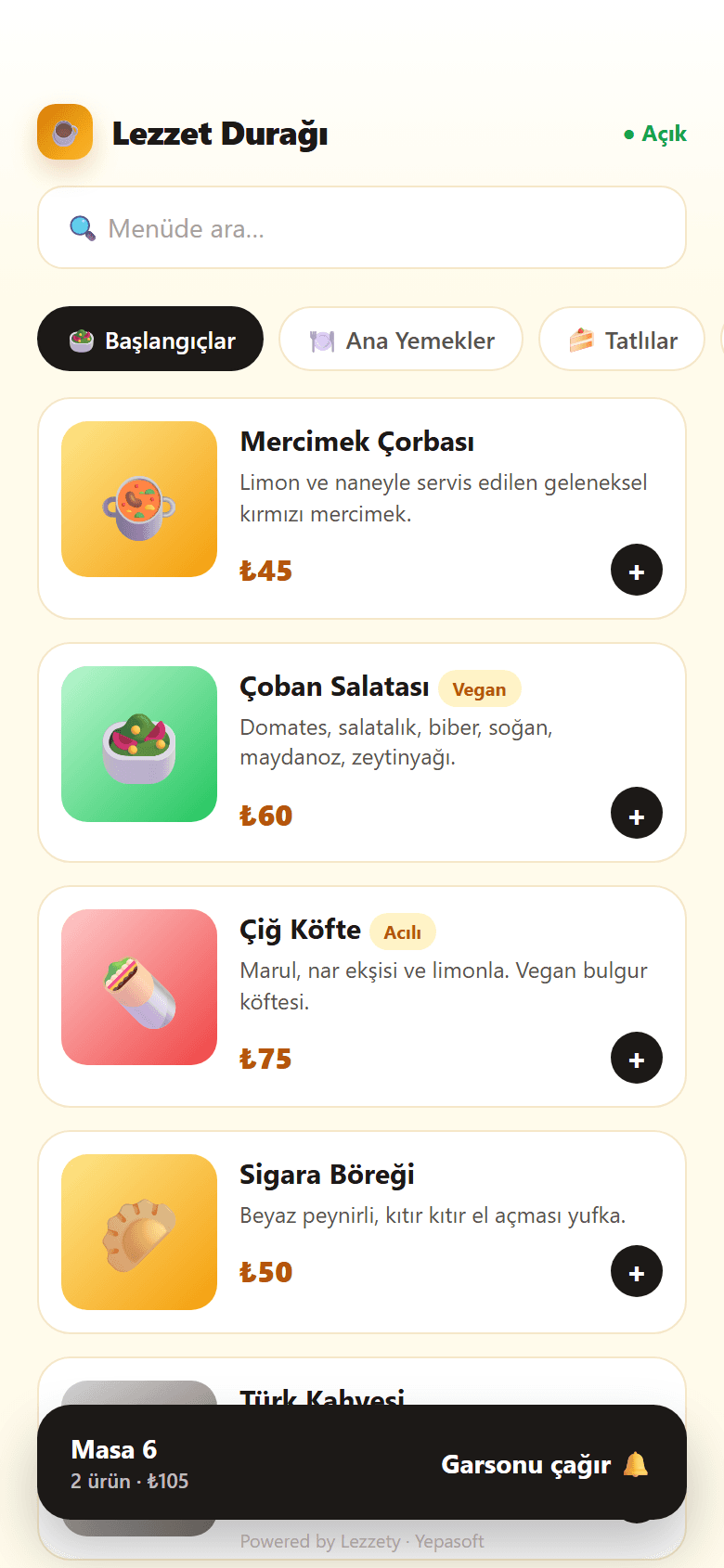 Lezzet Durağı — Menü